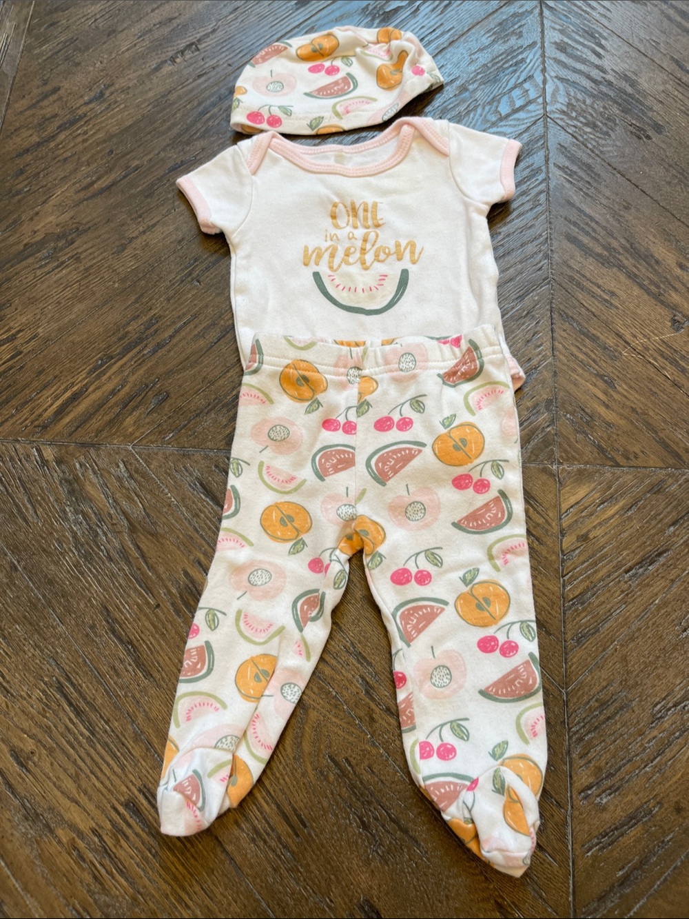 chick pea White Baby Footed Pant Set with Fruit Motif